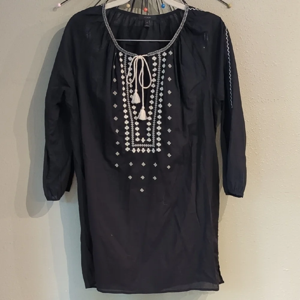 J.Crew Tunic Black White Embroidered Women's Swim cover Boho